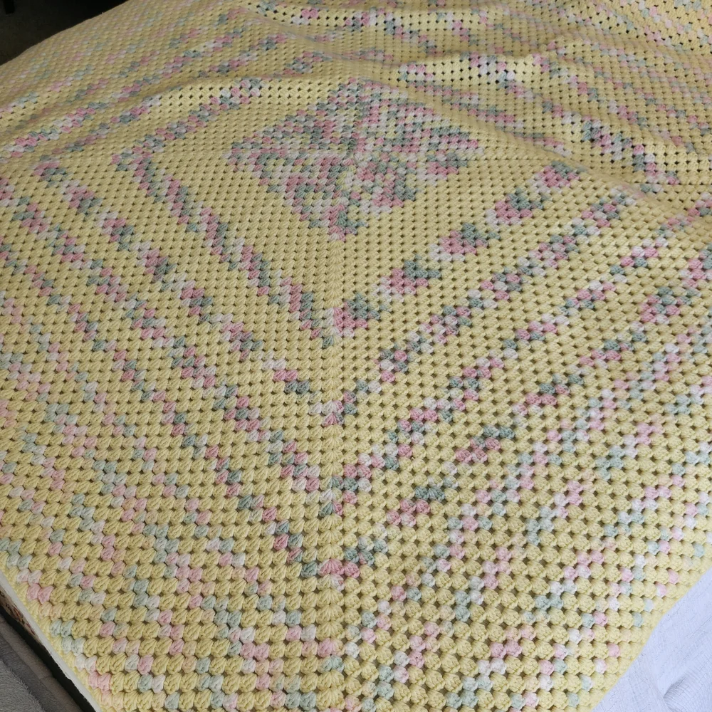 Vintage Crochet Blanket Cottagecore Heirloom Throw Pastel Granny Baby Room